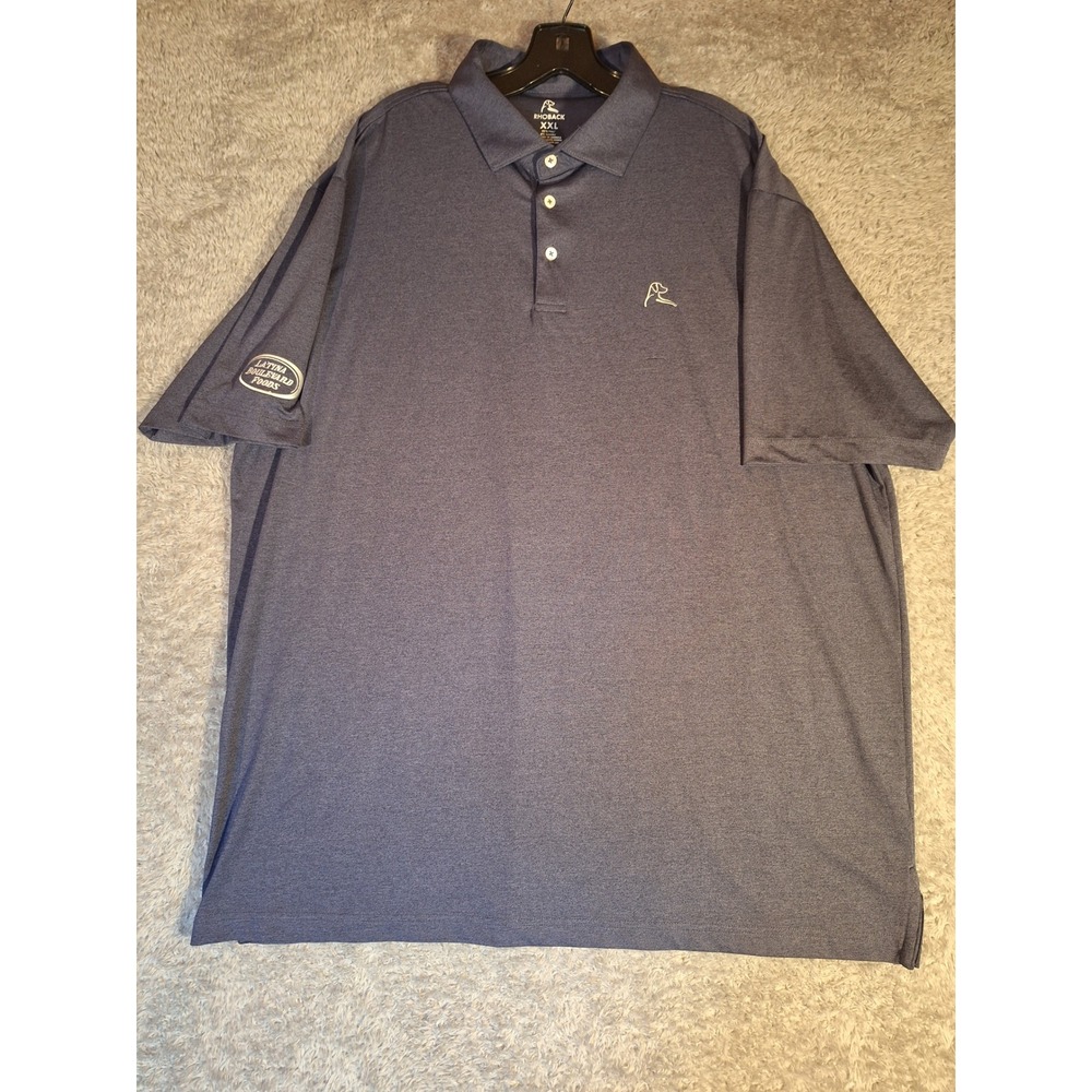 Rhoback Mens XXL Performance Polo Shirt Navy Blue Short Sleeve Stretch Logo - Picture 1 of 10